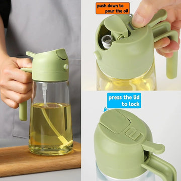 2-in-1 Oil Spray Bottle | Adjustable Mist & Dispenser | 470ml Leak-Proof Glass Container | For Cooking, BBQ, Baking & Air Fryer 470ml (Random Color)